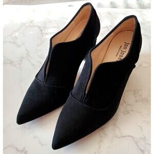 JON JOSEF Suede Leather Shoes Women 8M Black Block 2" Heel Slip on Pointed Toe